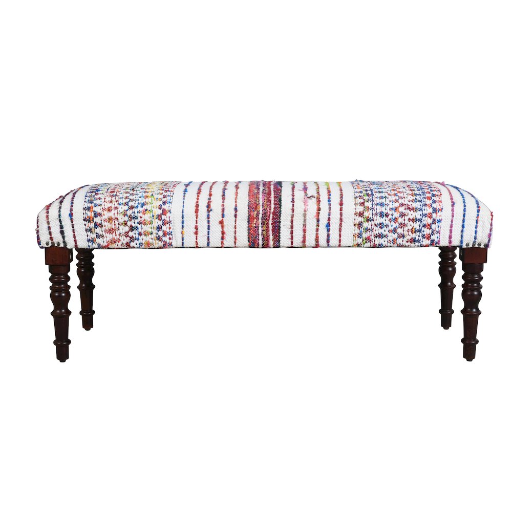 Chindi Accent Bench Painted Black Finish in White/Black, 47" W x 16" D x 18" H. Picture 1