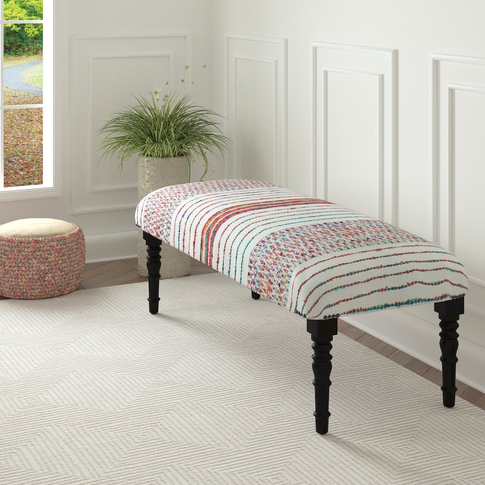 Chindi Accent Bench Painted Black Finish in White/Black, 47" W x 16" D x 18" H. Picture 2