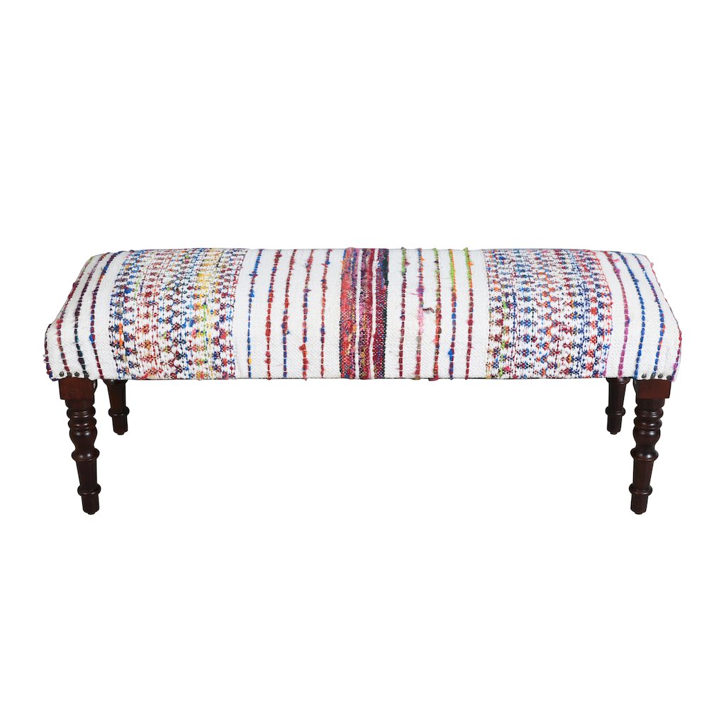 Chindi Accent Bench Painted Black Finish in White/Black, 47" W x 16" D x 18" H. Picture 3