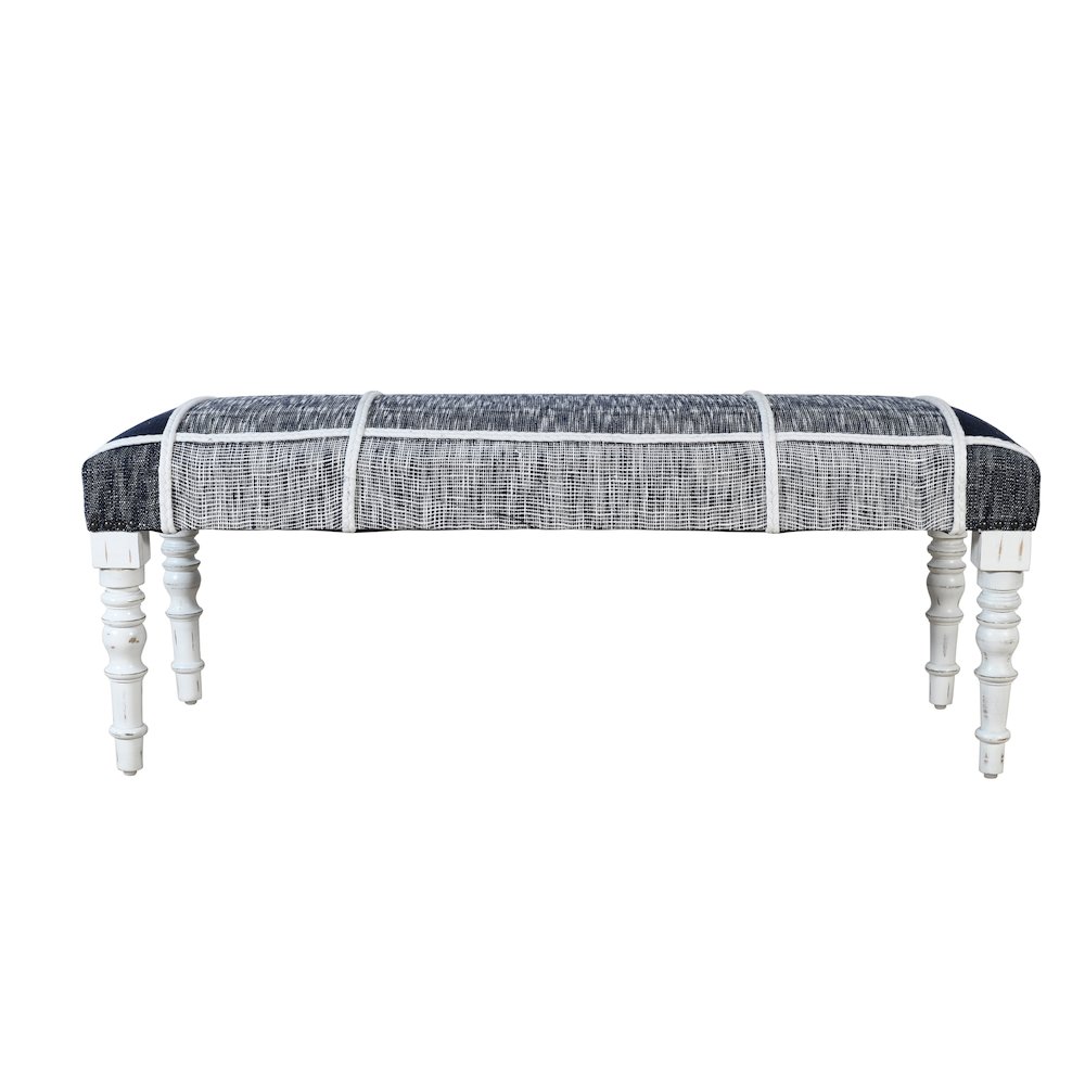 Alexei Accent Bench Painted White Finish in Blue/White, 47" L x 16" W x 18" H. Picture 1