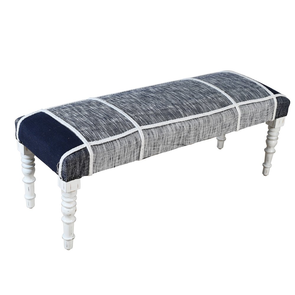 Alexei Accent Bench Painted White Finish in Blue/White, 47" L x 16" W x 18" H. Picture 3