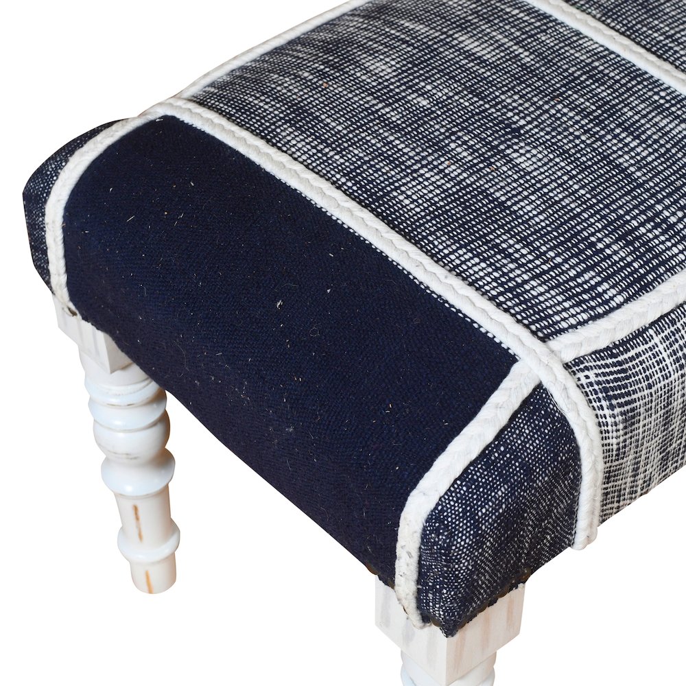 Alexei Accent Bench Painted White Finish in Blue/White, 47" L x 16" W x 18" H. Picture 4