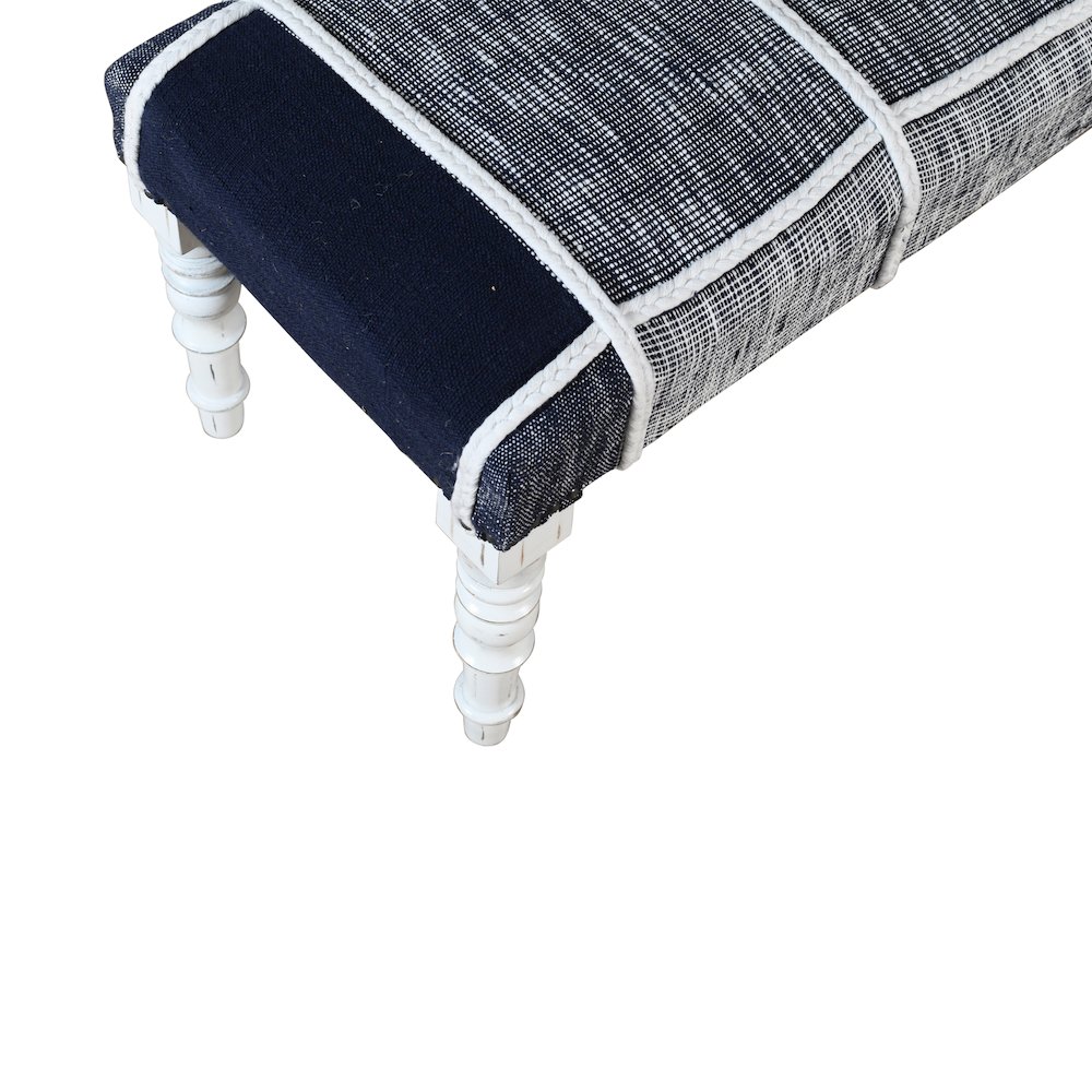 Alexei Accent Bench Painted White Finish in Blue/White, 47" L x 16" W x 18" H. Picture 7