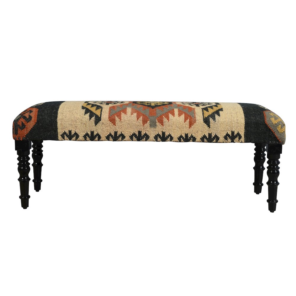 Accent Bench Painted Black Finish in Tan/Multicolored, 47" L x 16" W x 18" H. Picture 1