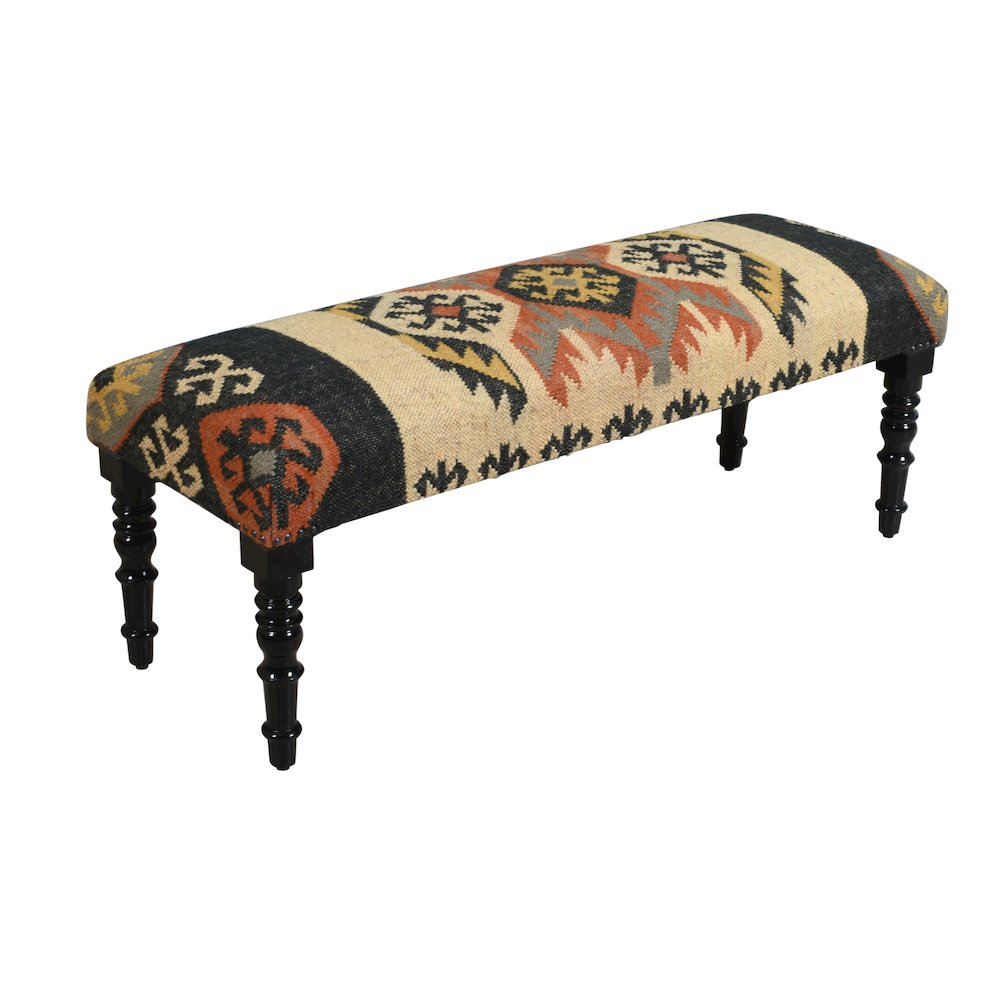 Accent Bench Painted Black Finish in Tan/Multicolored, 47" L x 16" W x 18" H. Picture 3