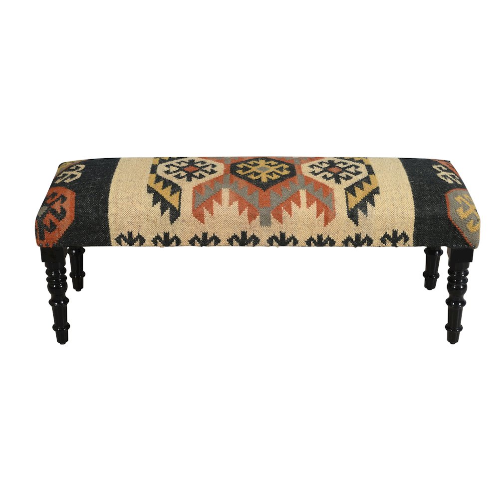 Accent Bench Painted Black Finish in Tan/Multicolored, 47" L x 16" W x 18" H. Picture 7