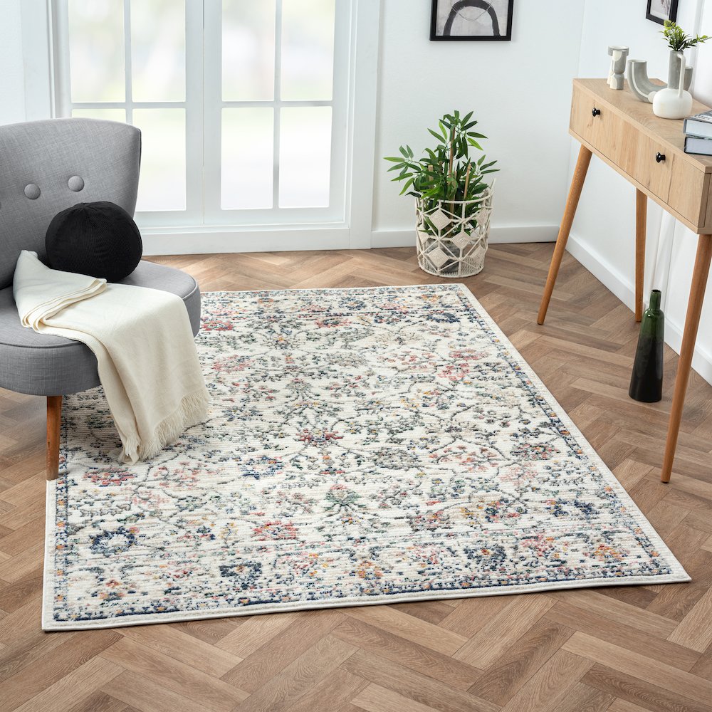 Bristol Performance Blend Area Rug Indoor in Ivory/Multicolored, 5' x 7'. Picture 2