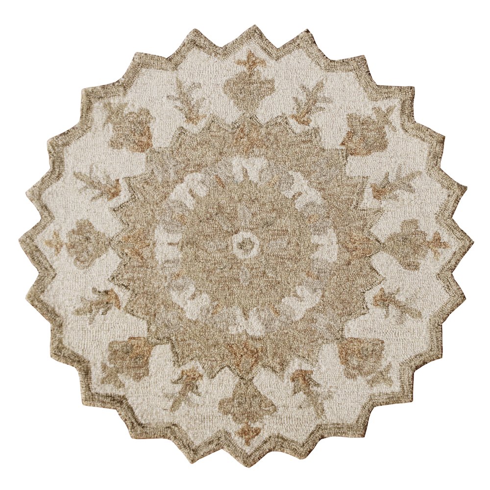 Bella Rose Wool Area Rug Indoor in Beige/Cream, 3' Round. Picture 1