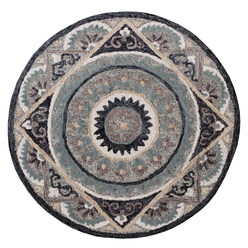 Bella Rose Wool Area Rug Indoor in Gray/Blue, 3' Round. Picture 1
