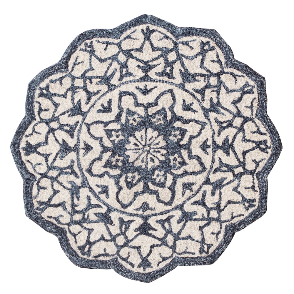 Bella Rose Wool Area Rug Indoor in Blue/Ivory, 3' Round. Picture 1