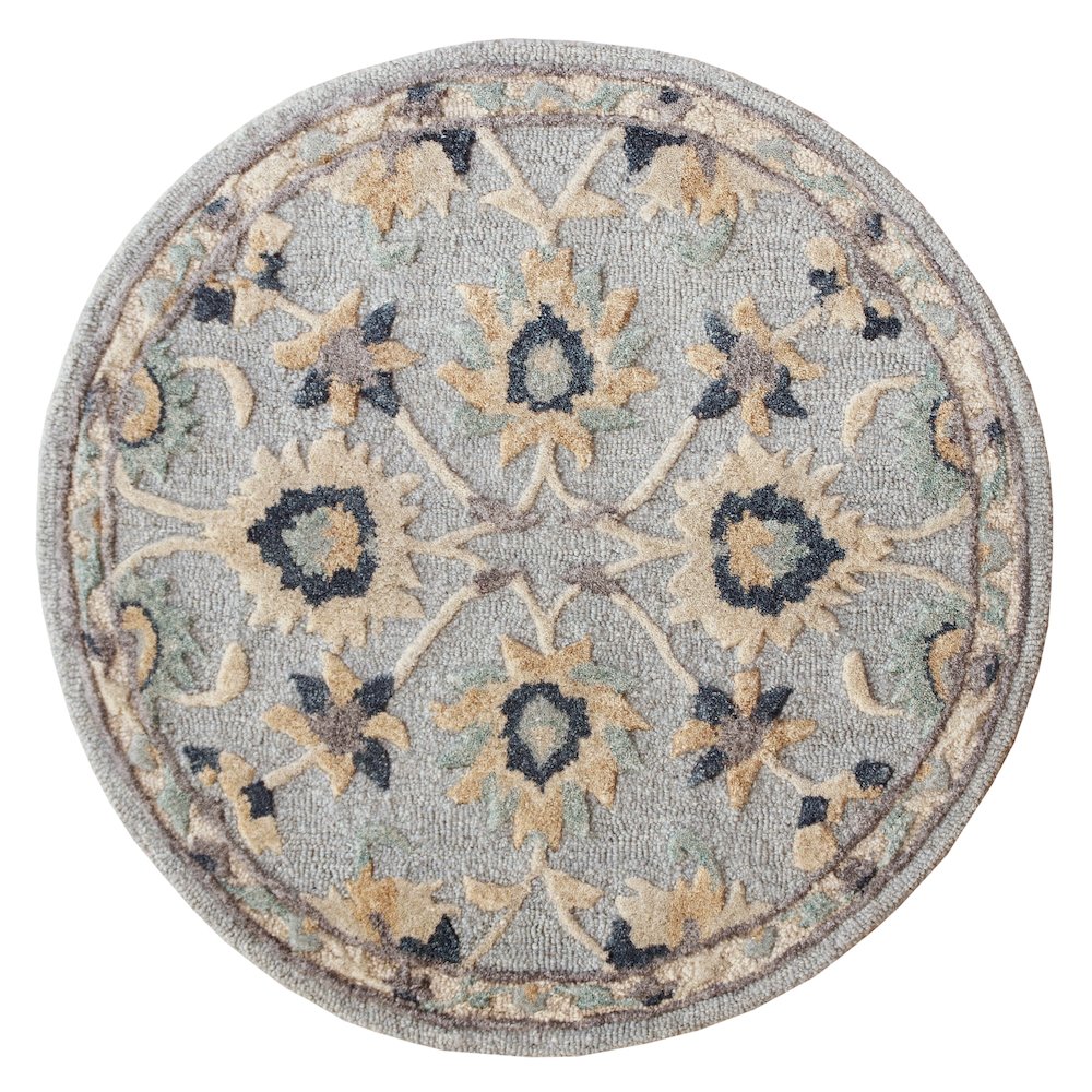 Bella Rose Wool Area Rug Indoor in Blue/Gray, 3' Round. Picture 1