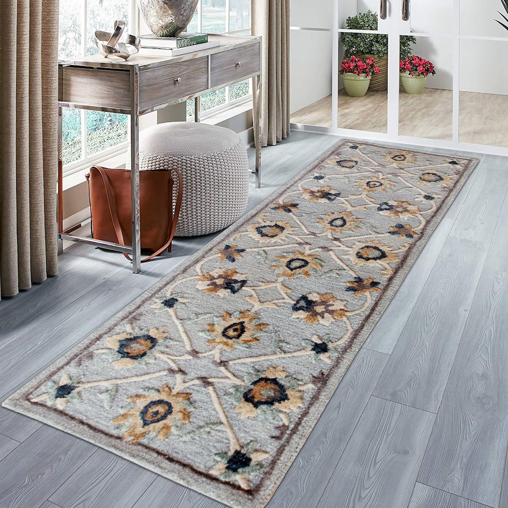 Bella Rose Wool Area Rug Indoor in Blue/Gray, 2'3" x 6'9". Picture 6
