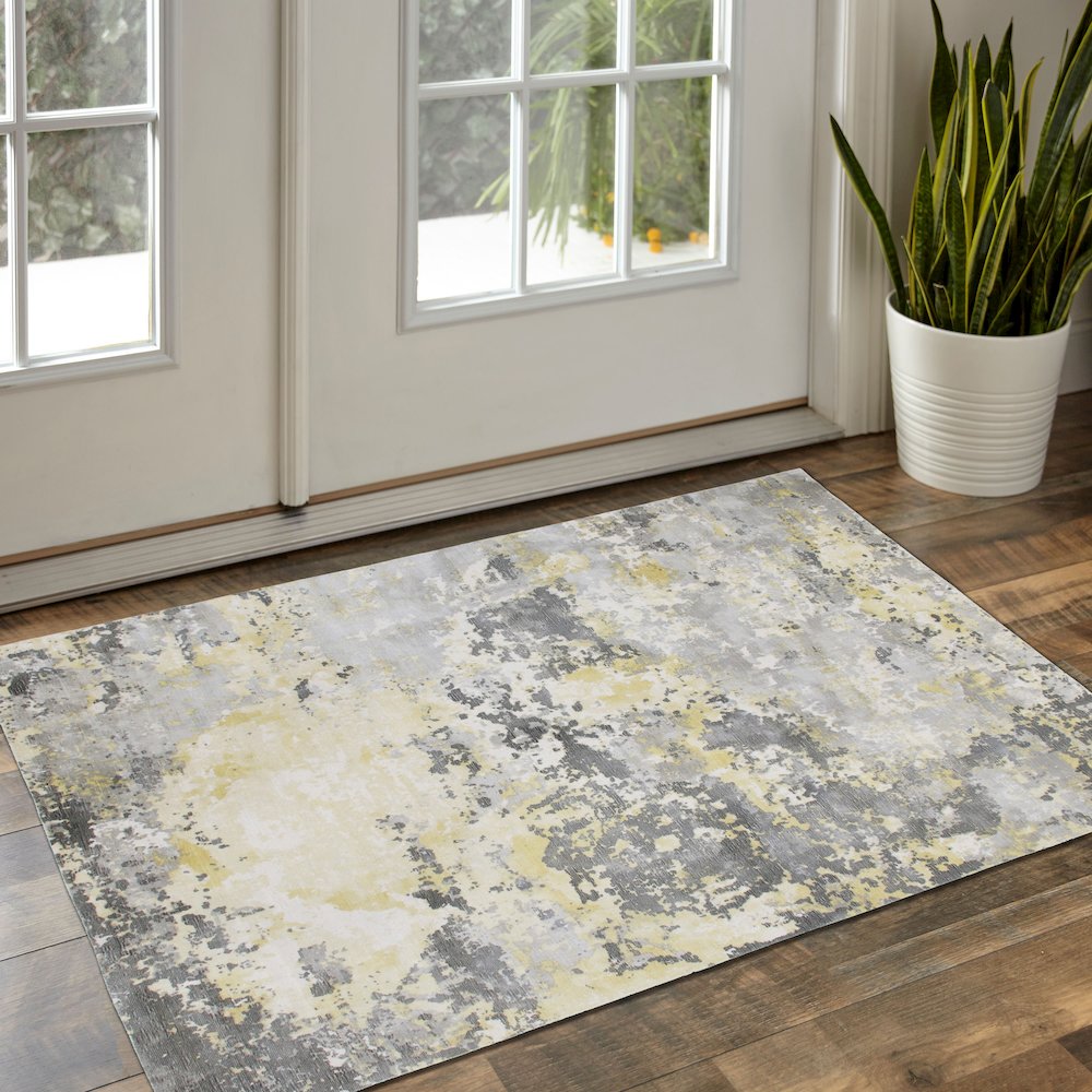 Calypso Viscose Blend Area Rug Indoor in Gray/Yellow, 2' x 3'. Picture 2
