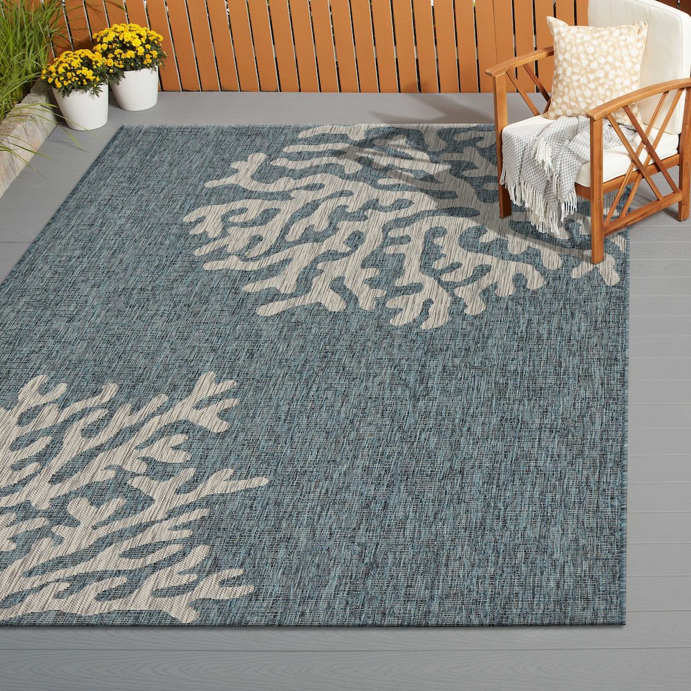 Captiva Durable Performance Area Rug Outdoor in Blue/Gray, 5' x 7'. Picture 8