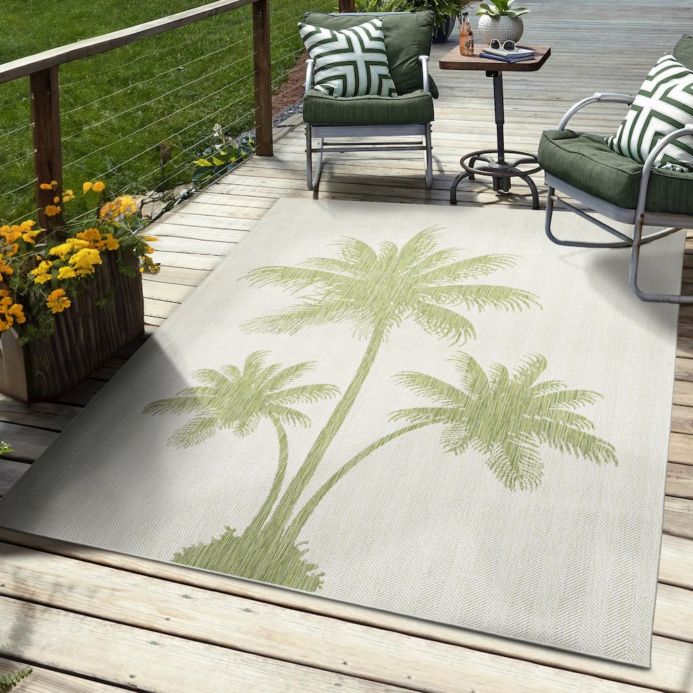 Catalina Durable Performance Area Rug Outdoor in Green/Beige, 5' x 7'. Picture 2