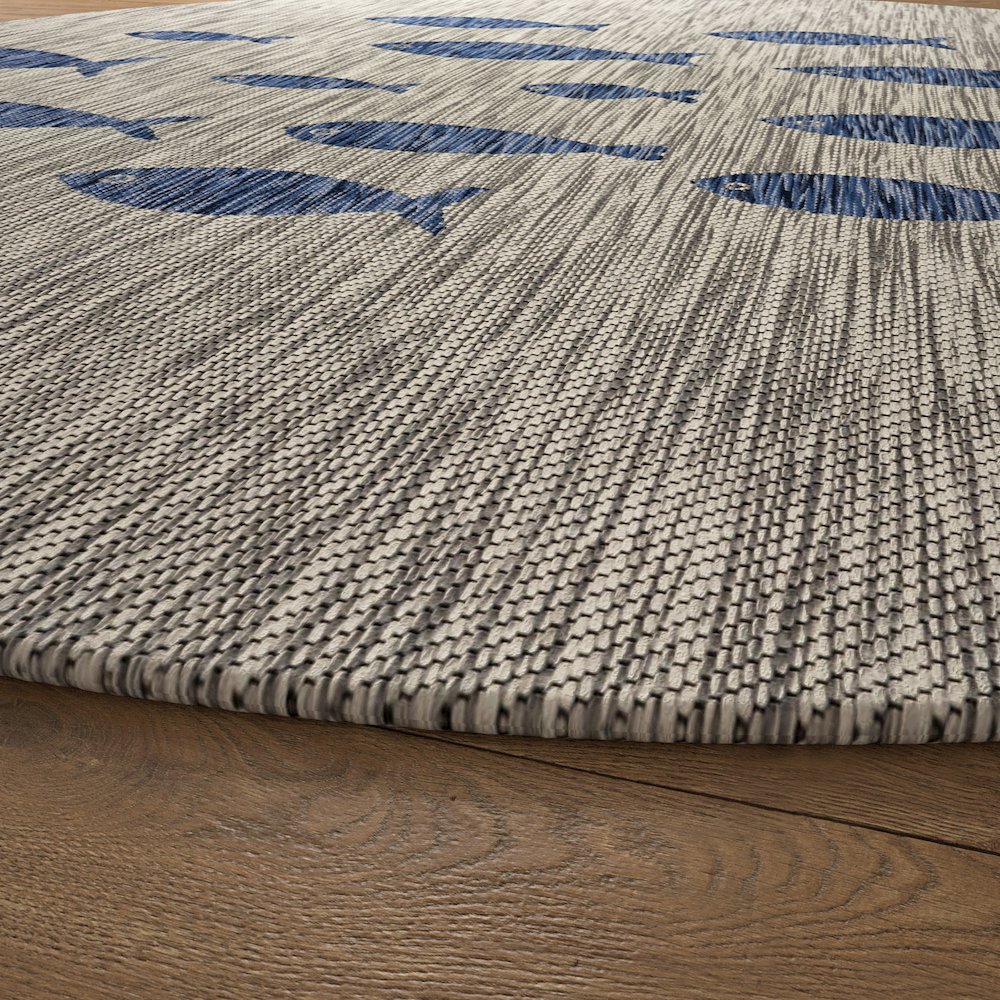 Catalina Durable Performance Area Rug Outdoor in Blue/Gray, 5'3" Round. Picture 3