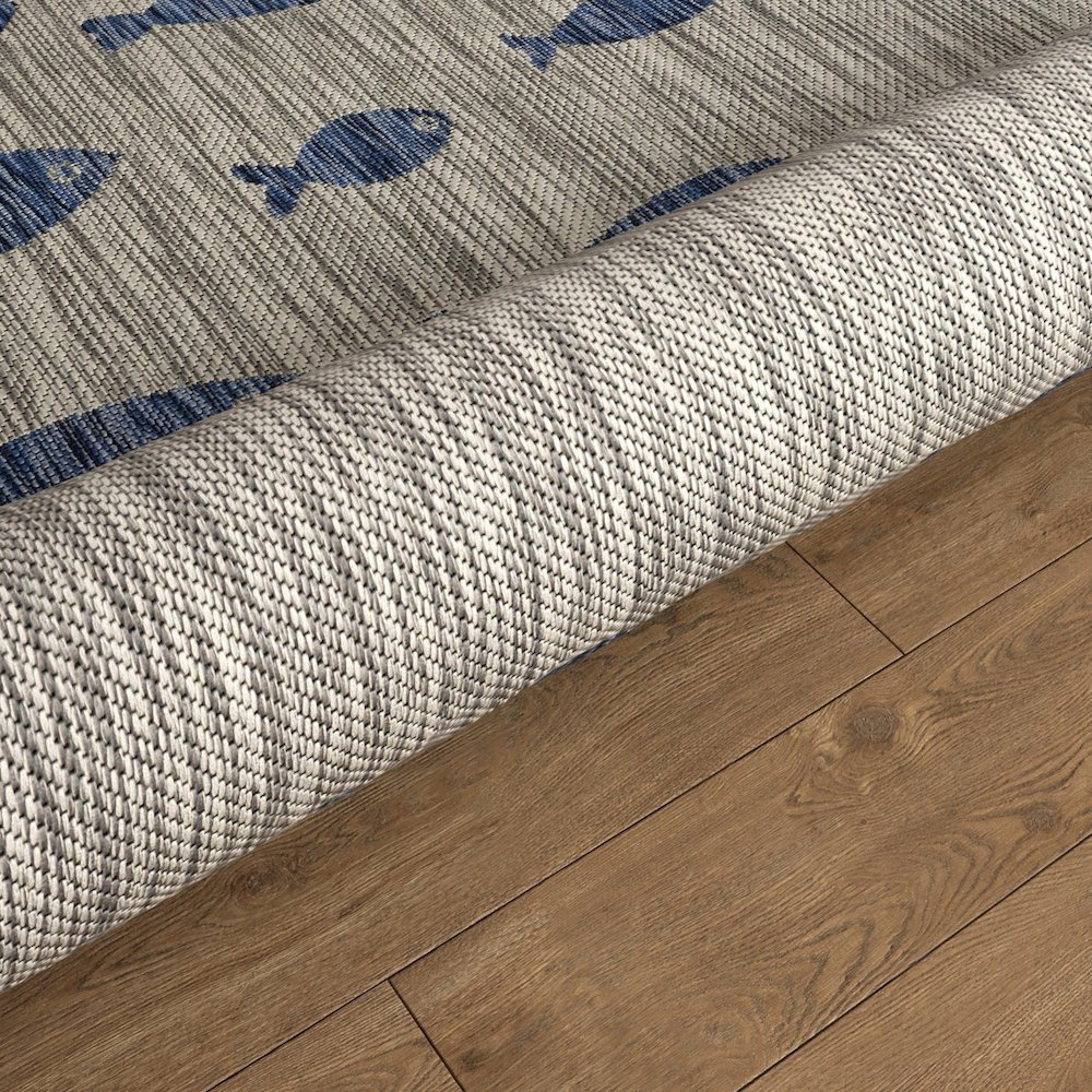 Catalina Durable Performance Area Rug Outdoor in Blue/Gray, 5'3" Round. Picture 4