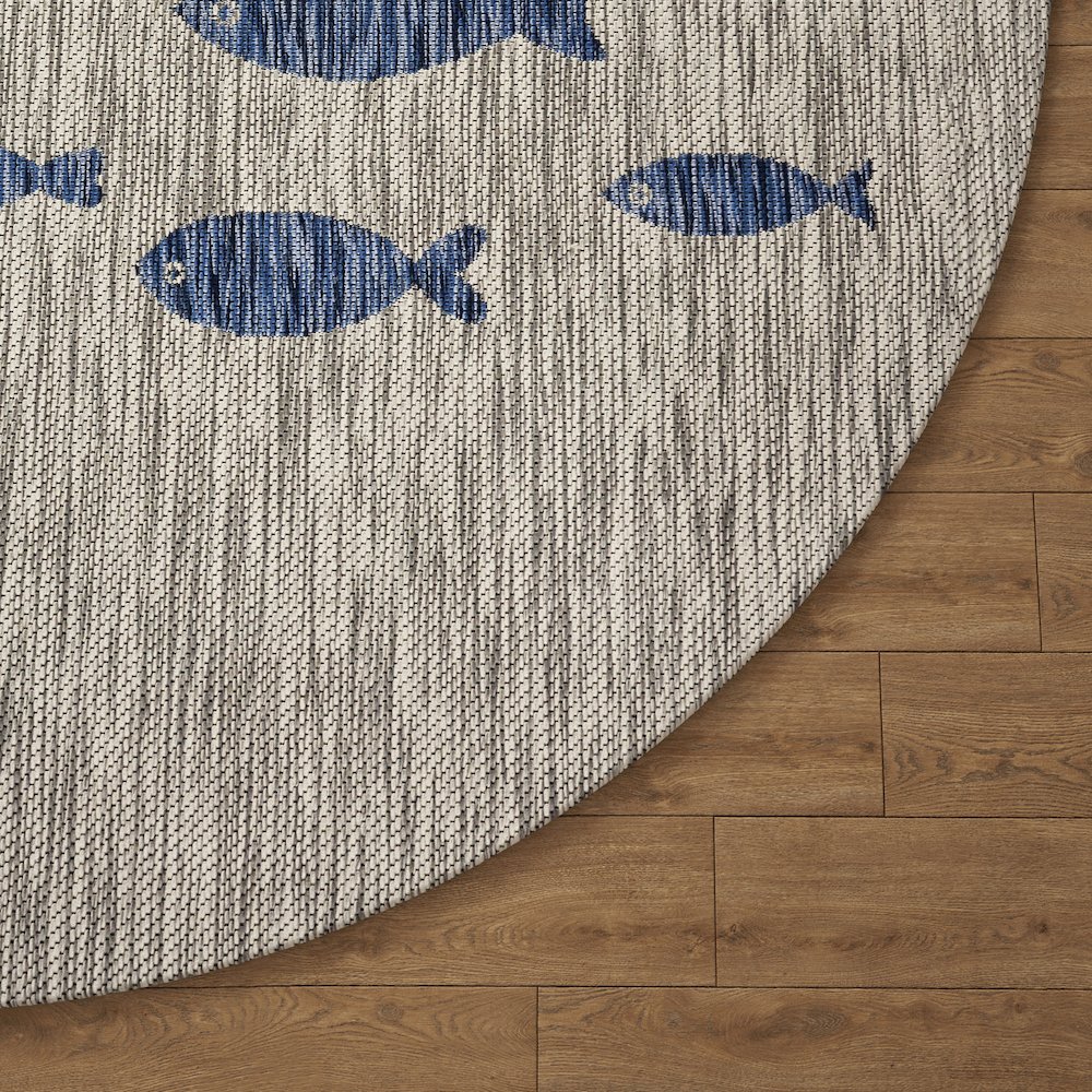 Catalina Durable Performance Area Rug Outdoor in Blue/Gray, 5'3" Round. Picture 5