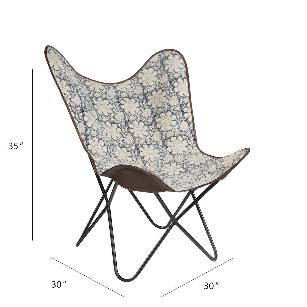 Hugh Iron Chair in Blue/Cream, 35" L x 30" W x 30" H. Picture 5