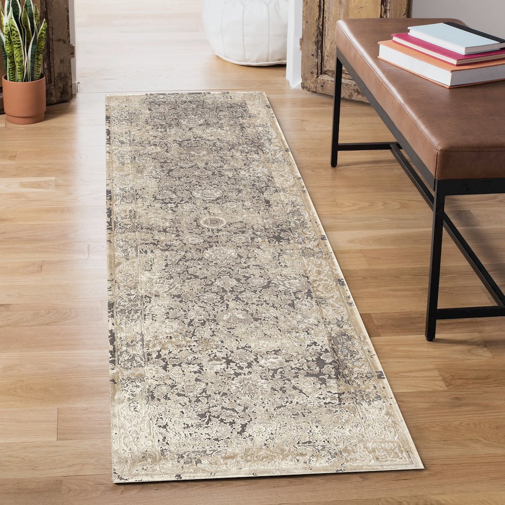 Cheshire Viscose Blend Area Rug Indoor in Gray/Beige, 2' x 7'. Picture 2