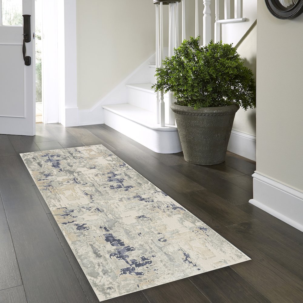 Cheshire Viscose Blend Area Rug Indoor in Blue/Gray, 2' x 7'. Picture 2