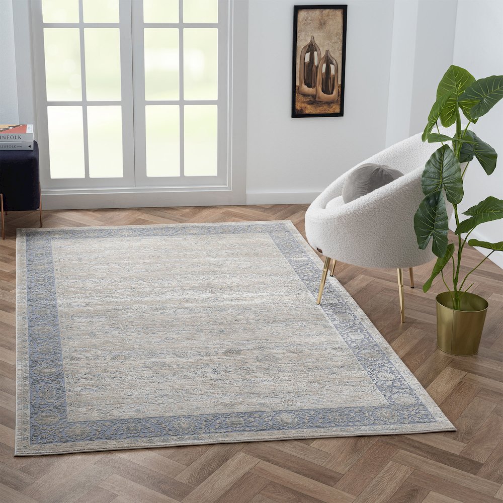 Cheshire Viscose Blend Area Rug Indoor in Blue/Beige, 2' x 3'. Picture 2