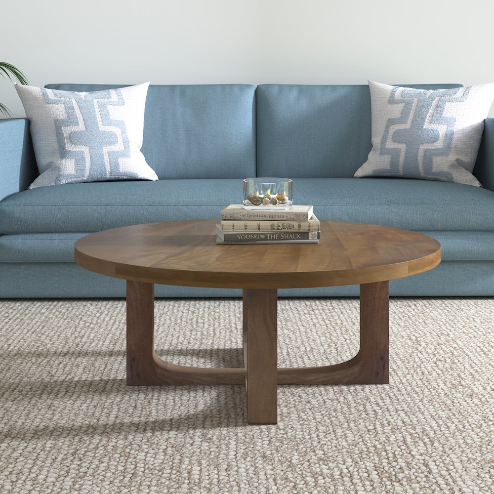 Cayman Coffee Table Brown Finish in Brown, 36" Diameter x 18" H. Picture 2