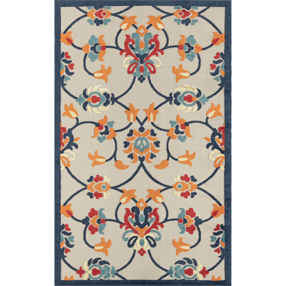 Copa Cabana Durable Performance Area Rug Outdoor in Orange/Blue, 3'6" x 5'6". Picture 1
