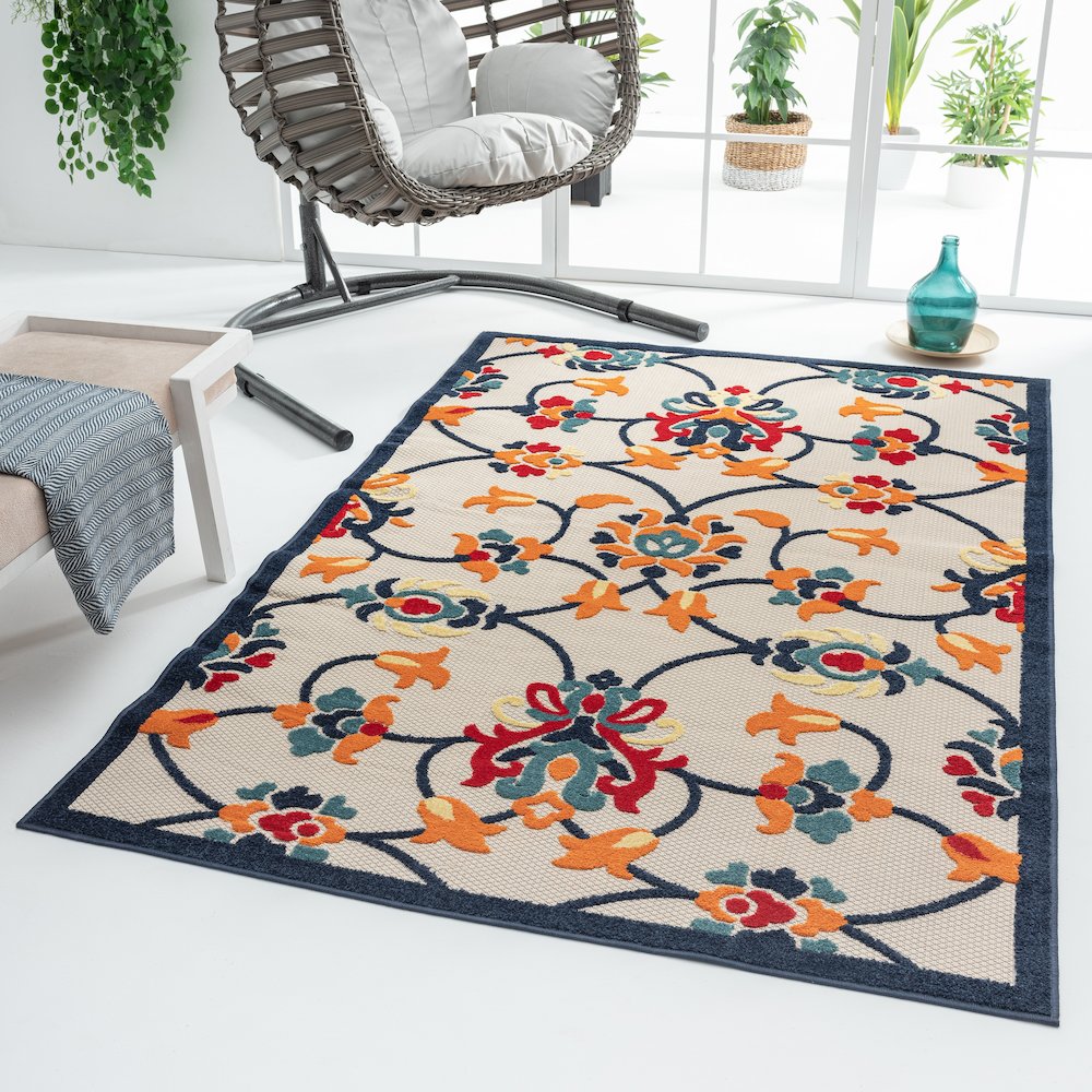 Copa Cabana Durable Performance Area Rug Outdoor in Orange/Blue, 3'6" x 5'6". Picture 7