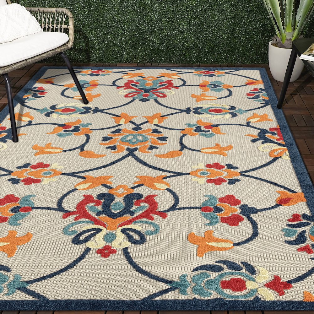Copa Cabana Durable Performance Area Rug Outdoor in Orange/Blue, 3'6" x 5'6". Picture 8