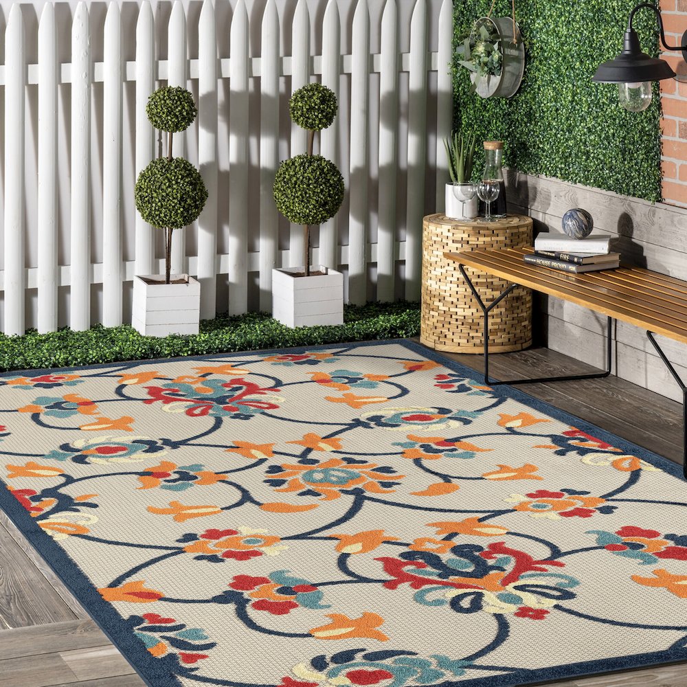 Copa Cabana Durable Performance Area Rug Outdoor in Orange/Blue, 3'6" x 5'6". Picture 9