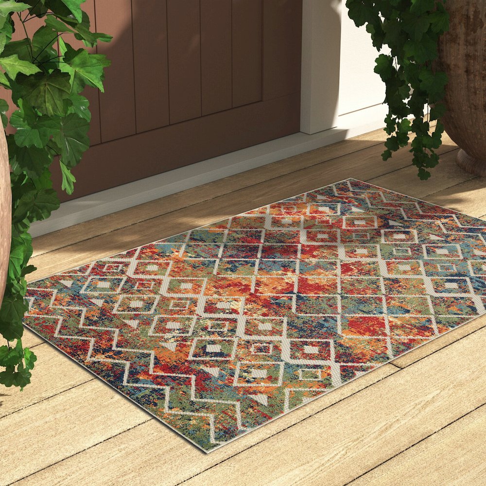 Copa Cabana Durable Performance Area Rug Outdoor in Red/Multicolored, 2' x 3'. Picture 7