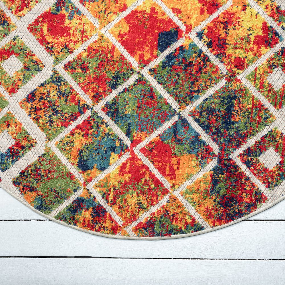 Copa Cabana Durable Performance Area Rug Outdoor in Red/Multicolored, 5'3" Round. Picture 5