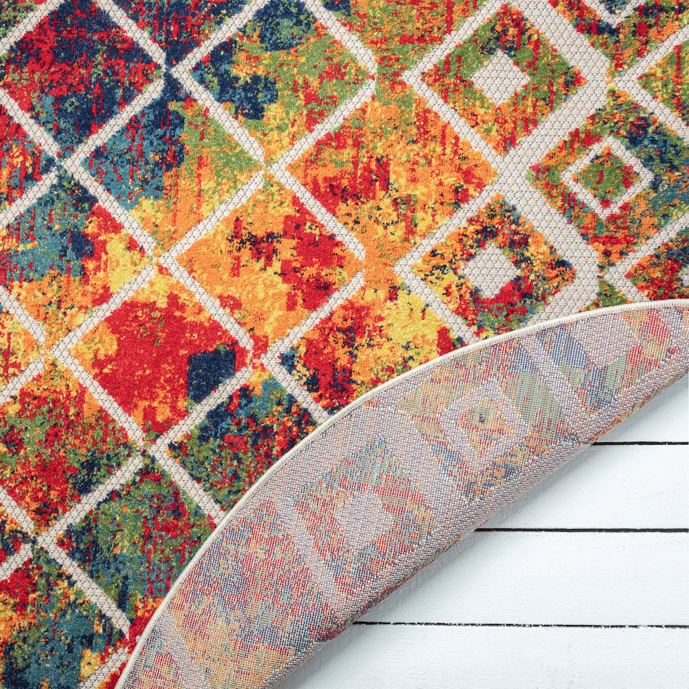Copa Cabana Durable Performance Area Rug Outdoor in Red/Multicolored, 5'3" Round. Picture 6