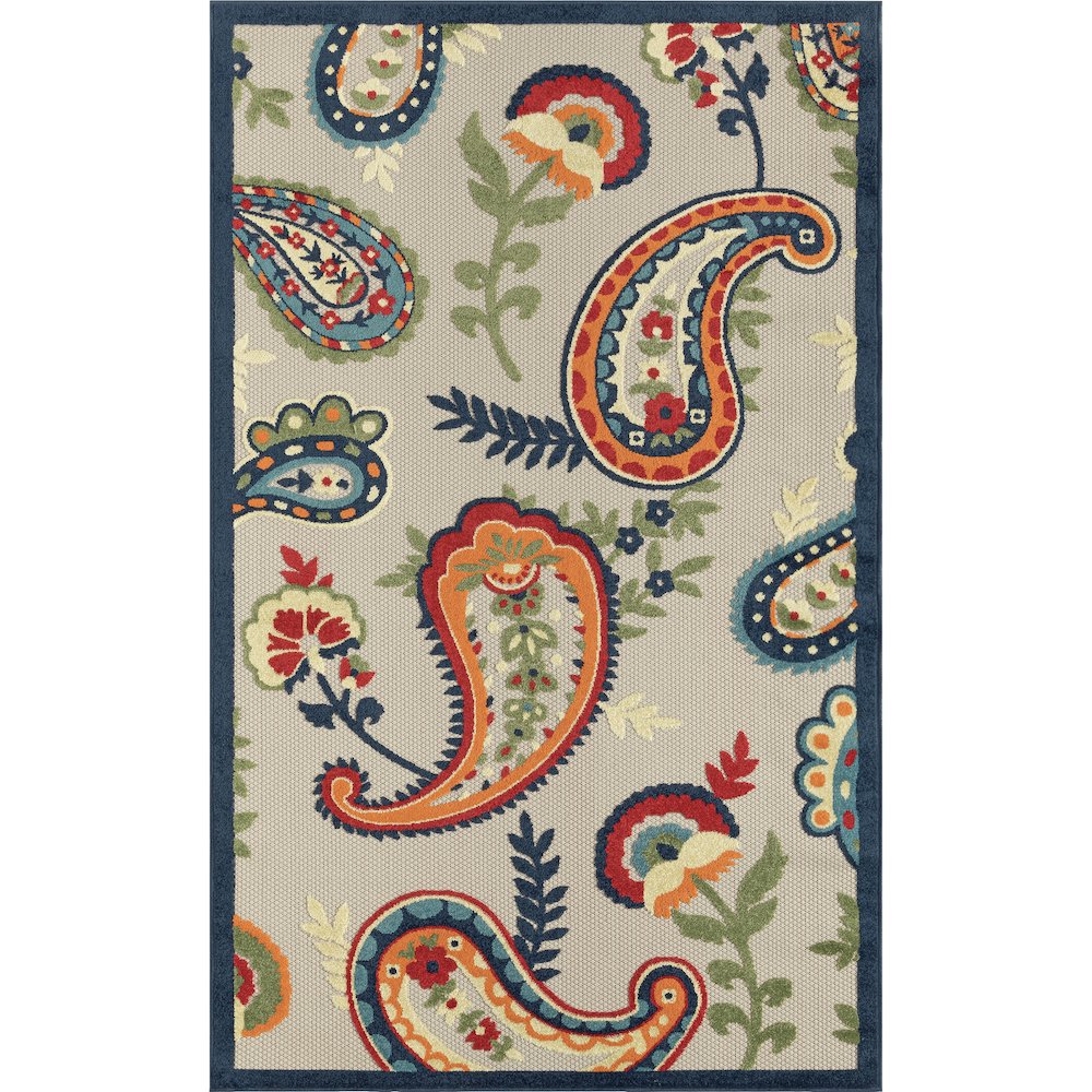 Durable Performance Area Rug Outdoor in Blue/Multicolored, 3'6" x 5'6". Picture 1