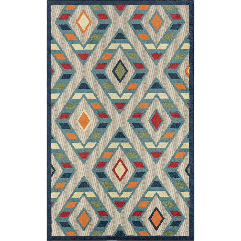 Durable Performance Area Rug Outdoor in Blue/Multicolored, 3'6" x 5'6". Picture 1