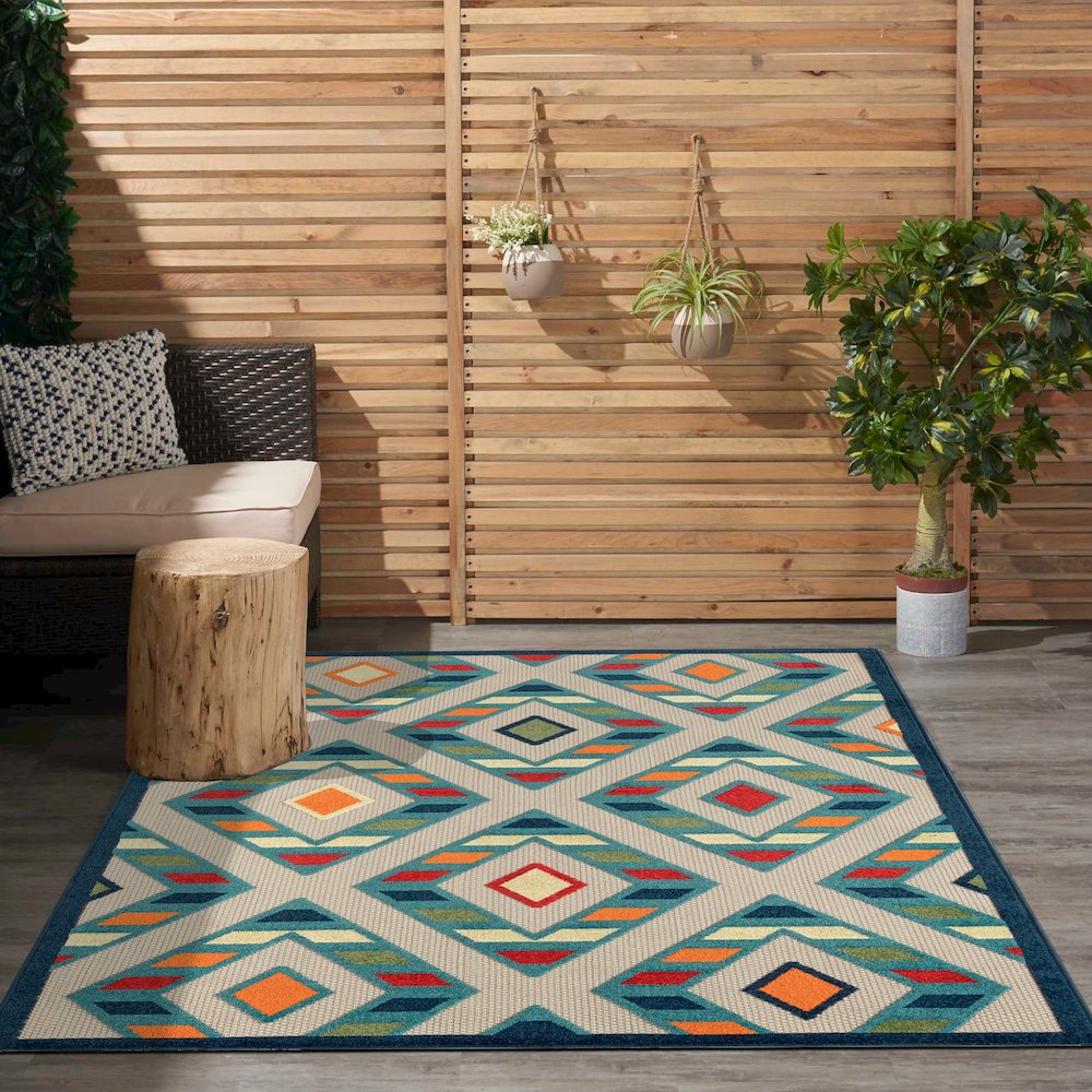 Durable Performance Area Rug Outdoor in Blue/Multicolored, 3'6" x 5'6". Picture 8