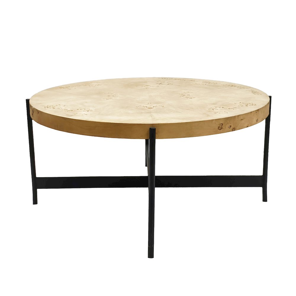 Summerfield Coffee Table Burl Wood Finish in Yellow/Brass, 36" Diameter x 18" H. Picture 1