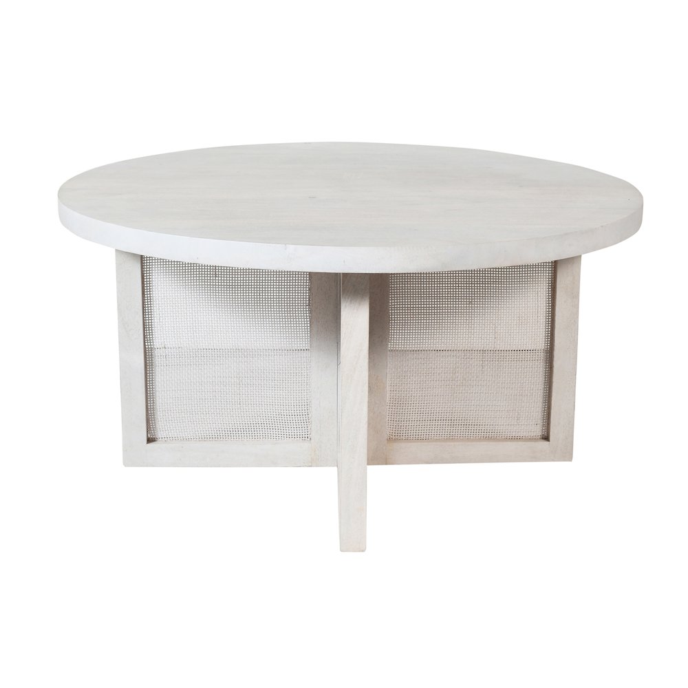 Wyeth Coffee Table White Wash Finish in White, 36" Diameter x 18" H. Picture 1