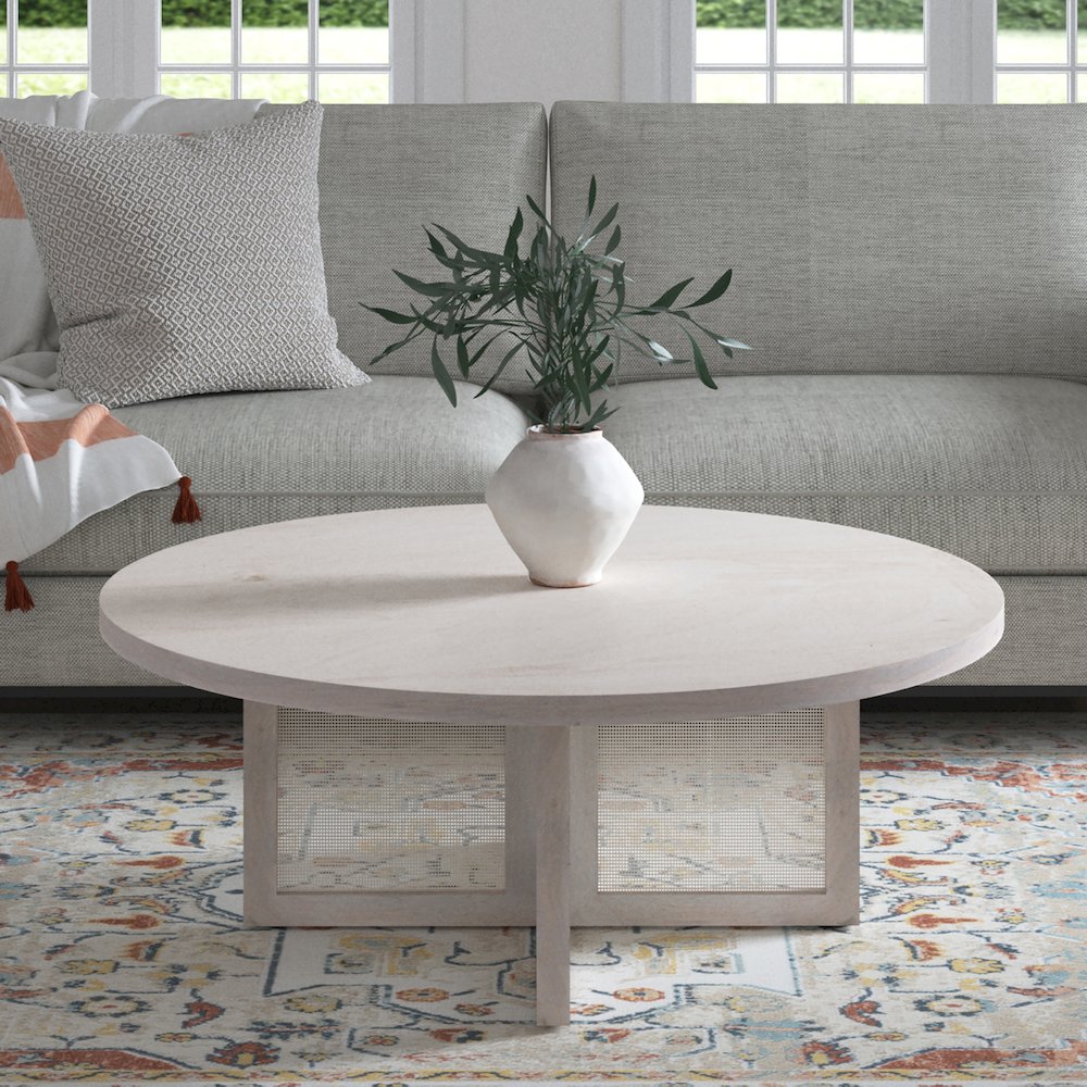 Wyeth Coffee Table White Wash Finish in White, 36" Diameter x 18" H. Picture 2