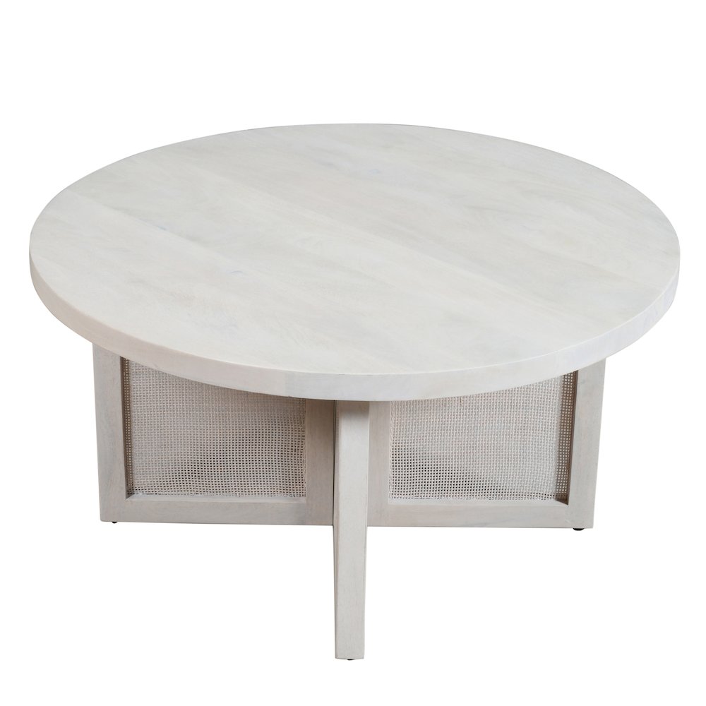 Wyeth Coffee Table White Wash Finish in White, 36" Diameter x 18" H. Picture 3