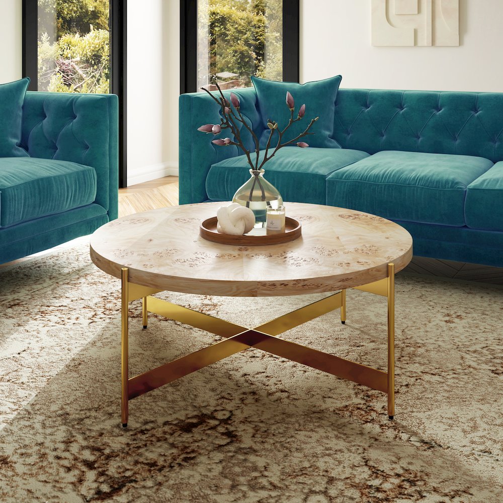 Summerfield Coffee Table in Brown/Gold, 36" Diameter x 18" H. Picture 2