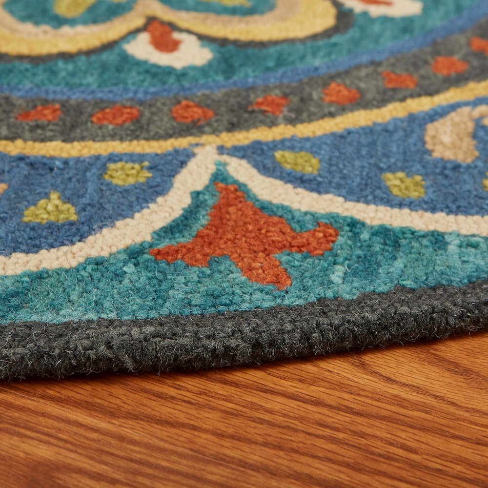 Dazzle Wool Area Rug Indoor in Blue/Multicolored, 4' Round. Picture 3