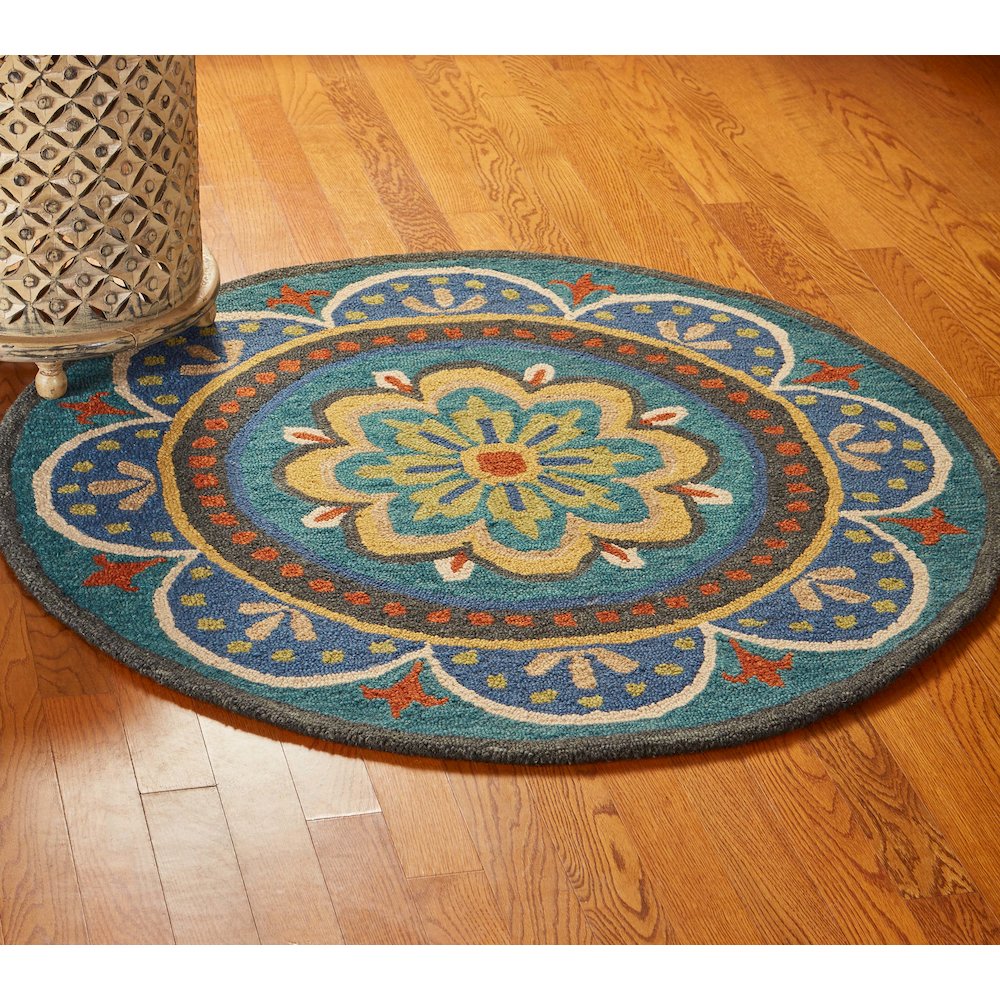 Dazzle Wool Area Rug Indoor in Blue/Multicolored, 4' Round. Picture 7