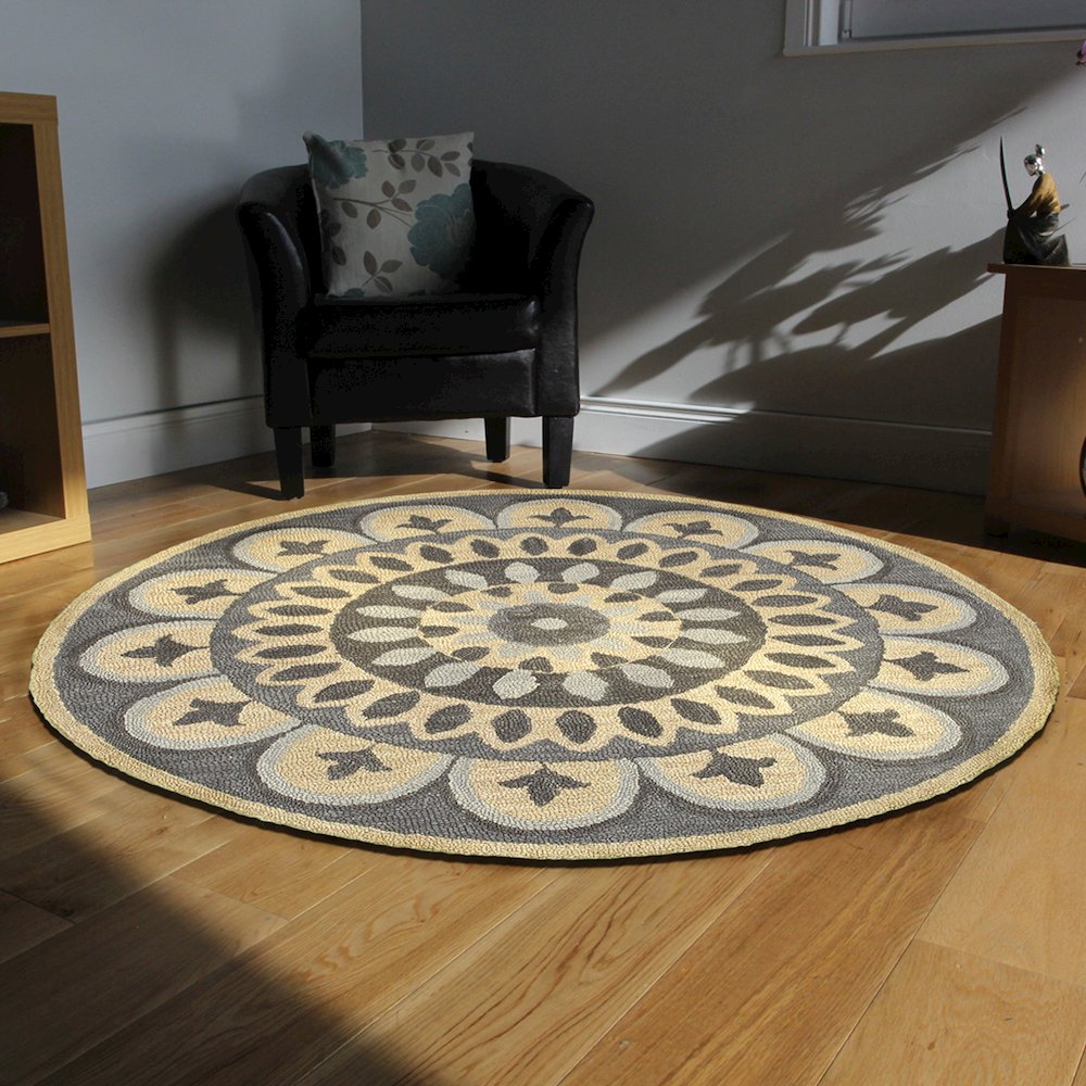 Dazzle Wool Area Rug Indoor in Gray/Ivory, 4' Round. Picture 7