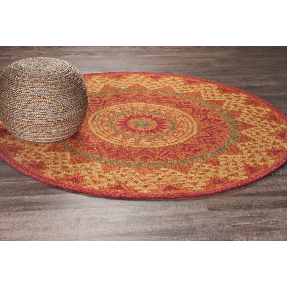 Dazzle Wool Area Rug Indoor in Orange/Red, 4' Round. Picture 7
