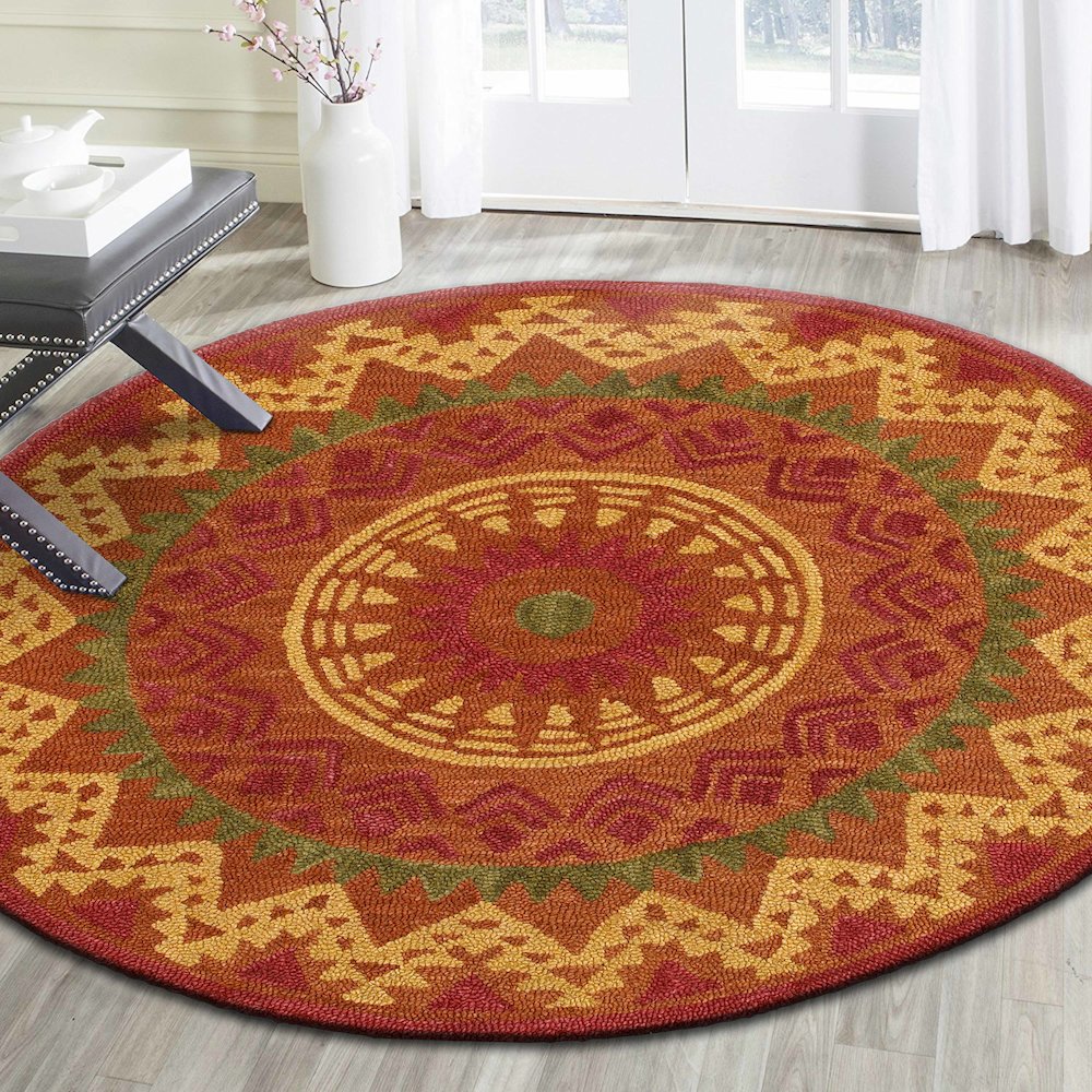 Dazzle Wool Area Rug Indoor in Orange/Red, 4' Round. Picture 8