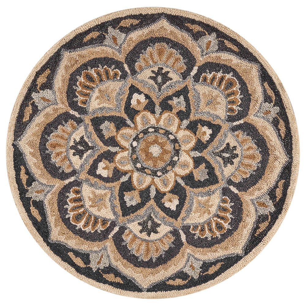 Dazzle Wool Area Rug Indoor in Black/Ivory, 4' Round. Picture 1