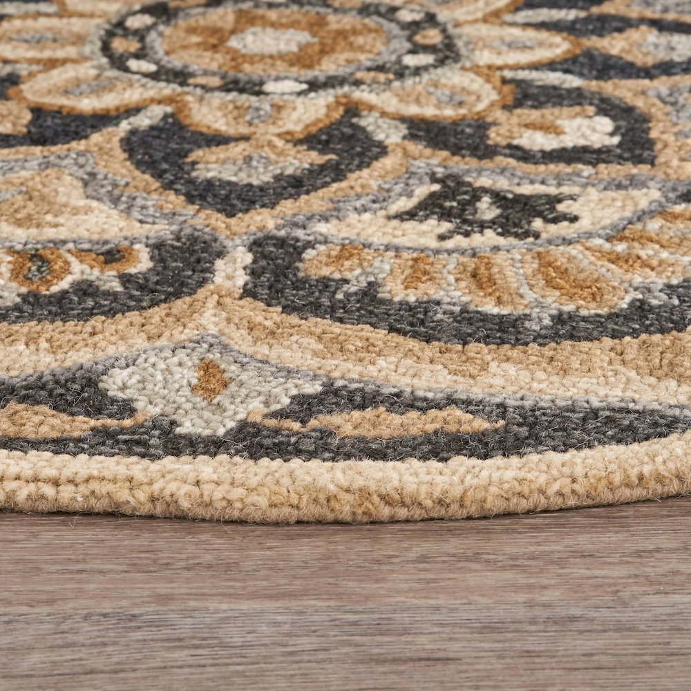 Dazzle Wool Area Rug Indoor in Black/Ivory, 4' Round. Picture 6