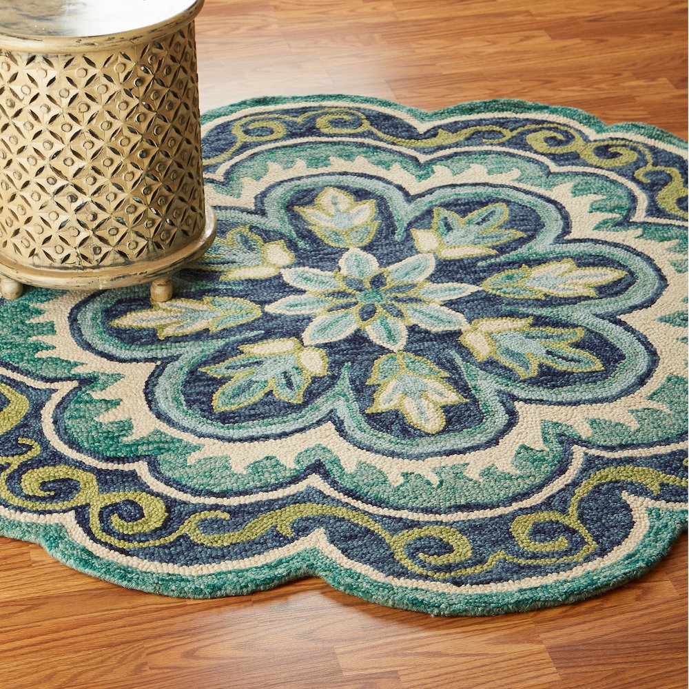 Dazzle Wool Area Rug Indoor in Green/Blue, 5' Round. Picture 5